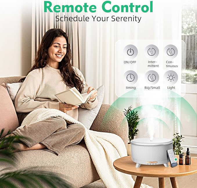 20-Hour Long-Lasting Aromatherapy, 500ML Essential Oil Diffuser | Ultrasonic Cool Mist Humidifier with Remote Control, 7 Color Lights, Timer, Auto-Off for Home/Bedroom/Yoga (Minimalist White)