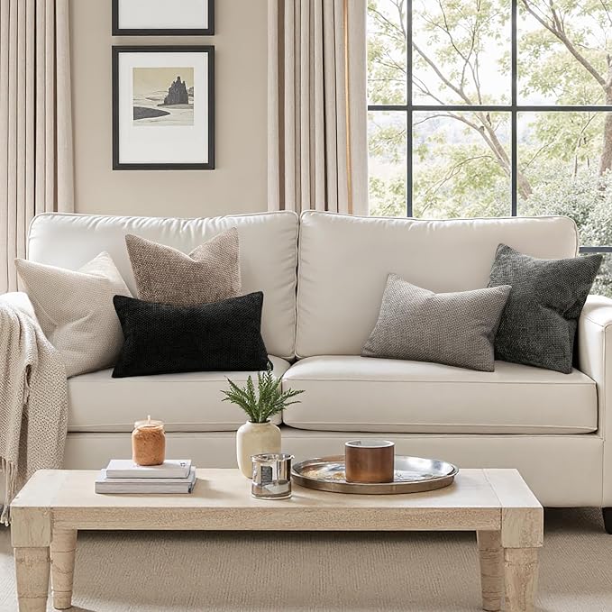 MIULEE Decorative Couch Throw Pillow Covers 22x22 Inch Light Khaki 2 Pack | Modern Boho Accent, Soft Chenille Pillow Covers, Farmhouse Cushion Cases for Home Decor Bed Sofa Living Room