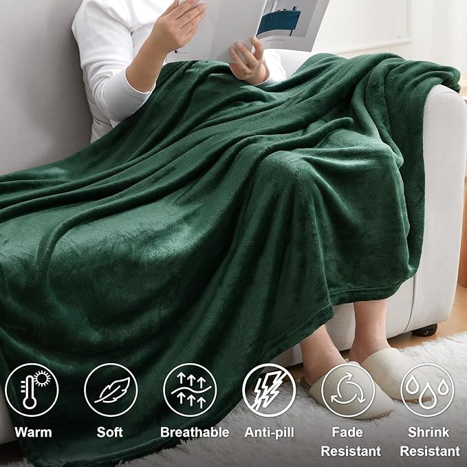 Hansleep Twin Dark Green Fleece Blanket, Soft Flannel Bed Blanket | Fuzzy Cozy Blanket 60x80 Inches, Multi-use for Bed, Sofa, Couch, Travel, Camping, All Season Warm Lightweight Cover