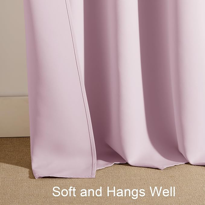 PONY DANCE Room Darkening Curtains - Kitchen Solid Thermal Draperies Rod Pocket Short Panels Drapes for Bedroom Window Treatments, 52 W by 54-inches L, Light Pink, Set of 2
