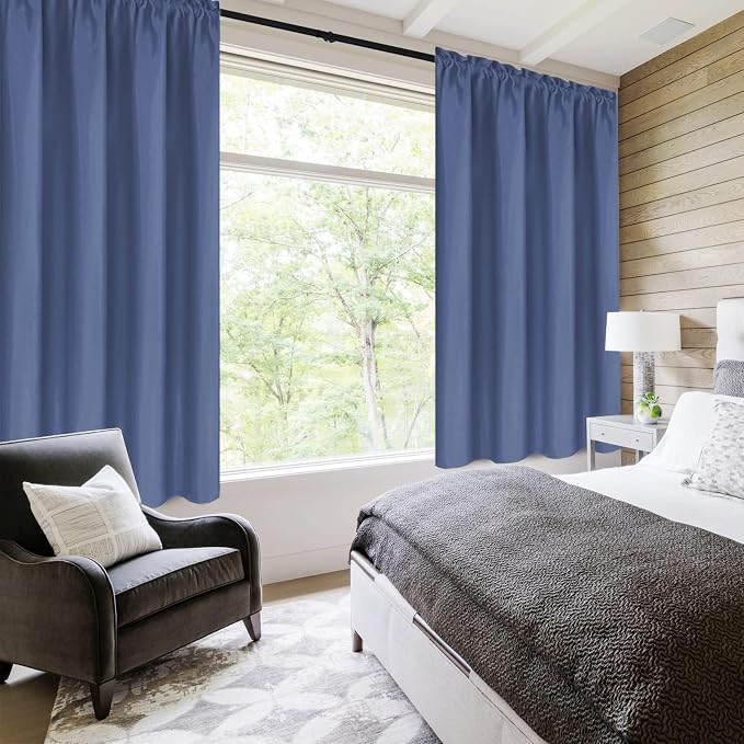 DWCN Blackout Curtains for Bedroom 42 x 54 Inch Long Dusty Blue 2 Panels | Room Darkening, Thermal Insulated, Light Blocking, Rod Pocket Drapes, Noise Reducing Window Treatments