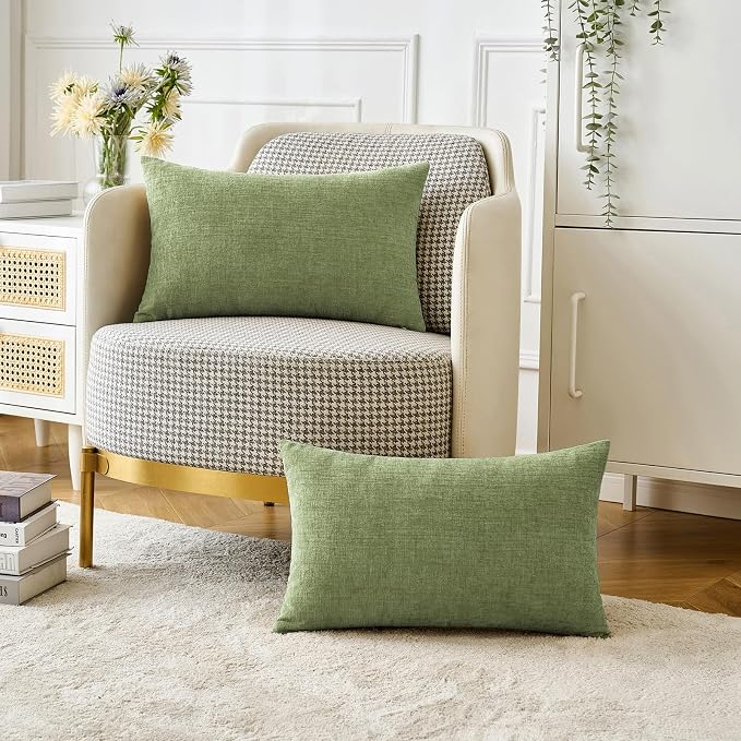 MIULEE Soft Chenille Lumbar Throw Pillow Covers Sage Green 12x20 Pack of 2 | Modern Home Decor, Classic Decorative Pillows, Solid Dyed Cases, Boho Couch Cushion Covers for Sofa Bed Living Room