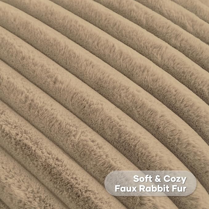 FUTEI Pack of 2 Faux Fur Throw Pillow Covers 16x16 Inch, Khaki | Fluffy Faux Rabbit Fur Front/Premium Velvet Back,Hidden Zipper,Machine Washable,Non-Shedding,Colorfast,Insert Not Included.