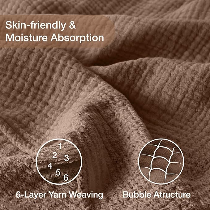 100% Cotton Muslin Blanket Twin 60" x 80", Breathable and Lightweight Cotton Twin Blankets for Couch, Soft Cooling Summer Gauze Blanket for Adults All Season, Tan