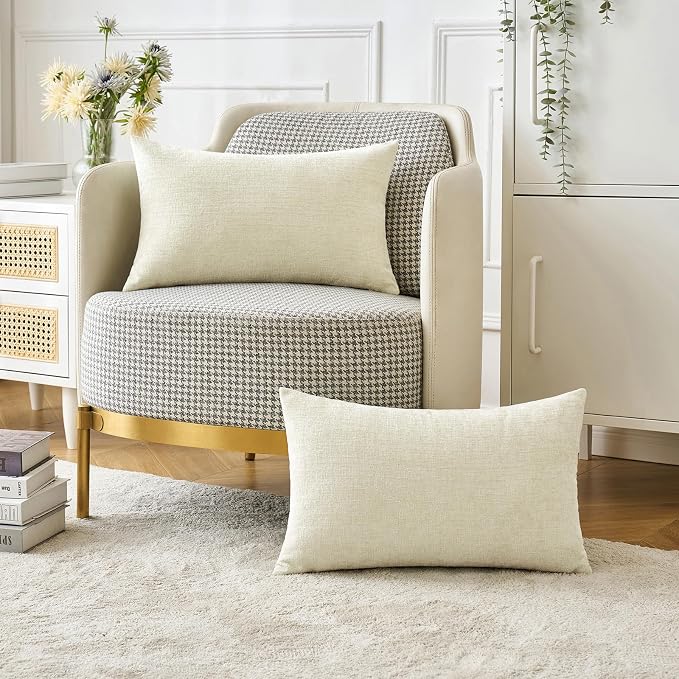 MIULEE Soft Chenille Lumbar Throw Pillow Covers Cream 12x20 Inch Pack of 2 | Modern Home Decor, Classic Decorative Pillows, Solid Dyed Cases, Boho Couch Cushion Covers for Sofa Bed Living Room