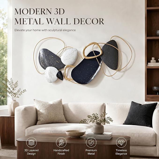 Axioglo 40" Large Wall Decor,3D Abstract Metal Wall Art for Living Room | 40" x 20" metal wall decor with layered metal texture, mounting hardware, two-way display