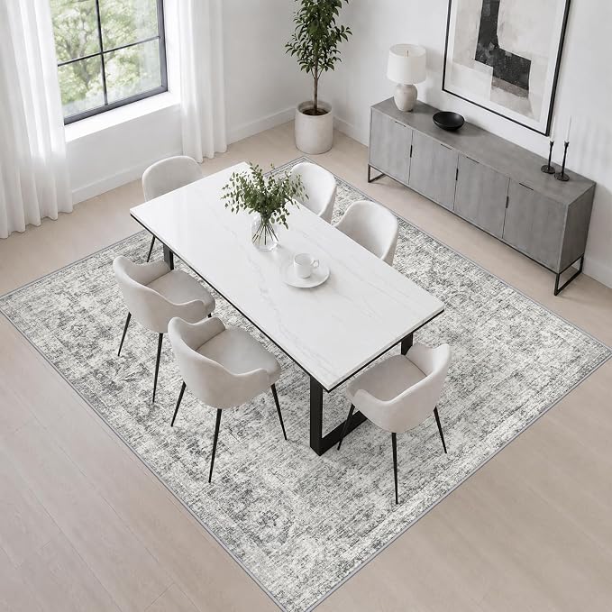 Area Rug Living Room: 4x4 Modern Washable Soft Carpet Black Grey | For Bedroom Dining Room Farmhouse Nursery Hallway Office,Modern Abstract,Machine washable,Non-Slip,Stain Resistant,Indoor