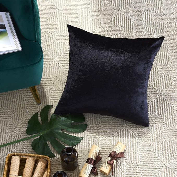 GIGIZAZA Black Velvet Decorative Throw Pillow Covers Cushion Cover Set of 4 Yellow Luxury Pillow Cases for Sofa (20x20inch(50x50cm)-4pcs, Black)