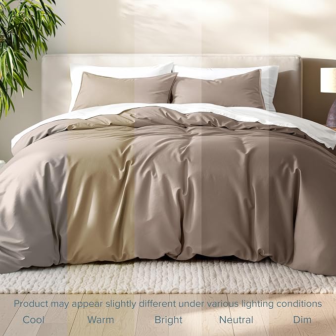 Bare Home Duvet Cover Set 1800 Ultra-Soft (Queen, Taupe) | Lightweight, Cooling, Breathable, Premium 1800 Ultra-Soft, All-Season