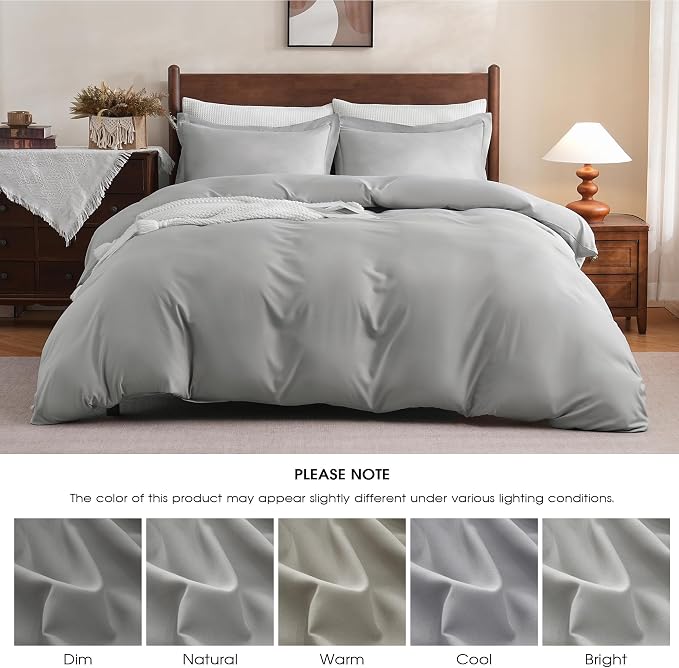 FreshCulture California King Duvet Cover - 3 Pieces Microfiber Duvet Cover Set with Zipper Closure - Lightweight & Easy Care - 1 Comforter Cover & 2 Pillow Shams - Comforter Not Included (Light Grey)