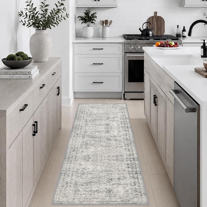 2x5 Washable Runner Rug：Modern Abstract Soft Carpet Black Grey | For Hallway, Bedroom, Kitchen, Laundry, Bathroom,Door Mat,Modern Abstract,Machine washable,Non-Slip,Stain Resistant,Indoor