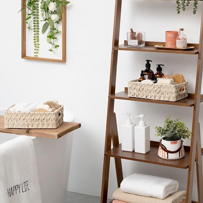 GRANNY SAYS Wicker Baskets for Organizing, Shallow Storage Bins, 2-Pack | Waterproof Wicker Baskets with Handles, Wicker Storage Baskets for Shelves, Woven Baskets for Storage,Living Room,Butter Milk