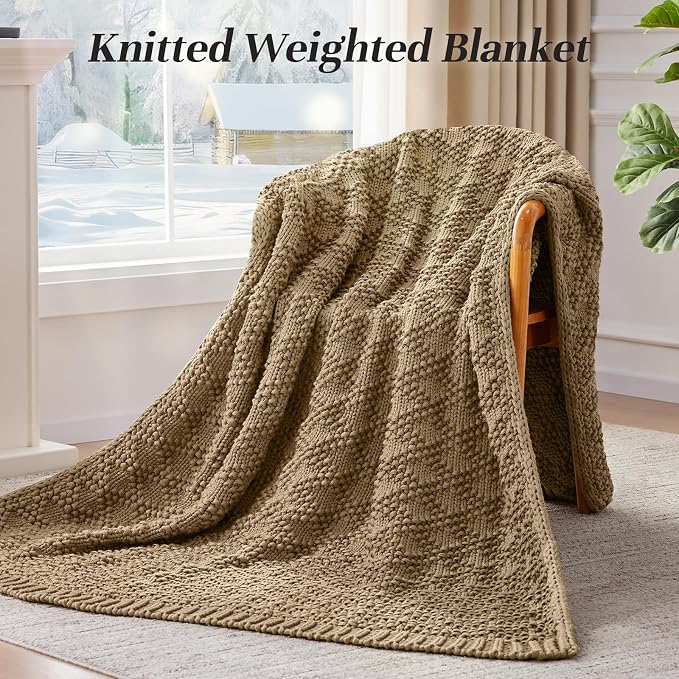Anysay Knitted Weighted Blanket for Adult,Chunky Knit Throw 60''*80'' 12lbs | Cooling Weighted Blanket for Sleep Breathable Machine Washable Fall Heavy Blanket for Room Decor(Queen）