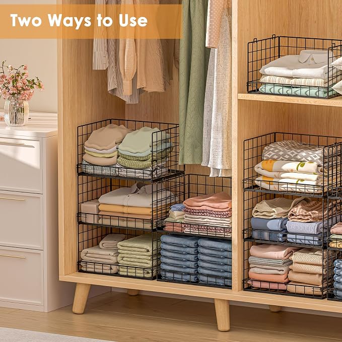 Yociyoga 8-Tier Stackable Closet Organizers and Storage Shelves, Foldable Closet Shelf Organizer, Stackable Storage Bins Drawers for Closet Organizer System, Black（Patent No. 30022416）
