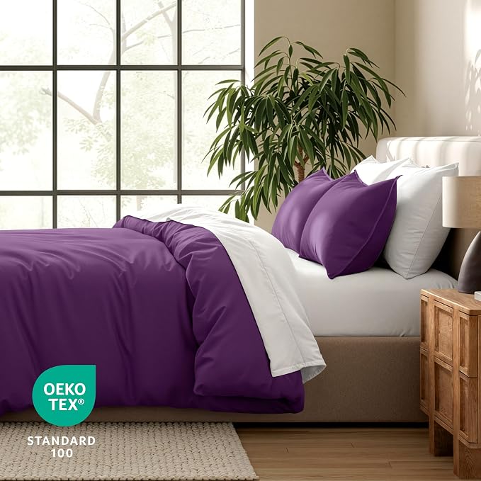 Bare Home Duvet Cover Set 1800 Ultra-Soft (Queen, Plum) | Lightweight, Cooling, Breathable, Premium 1800 Ultra-Soft, All-Season