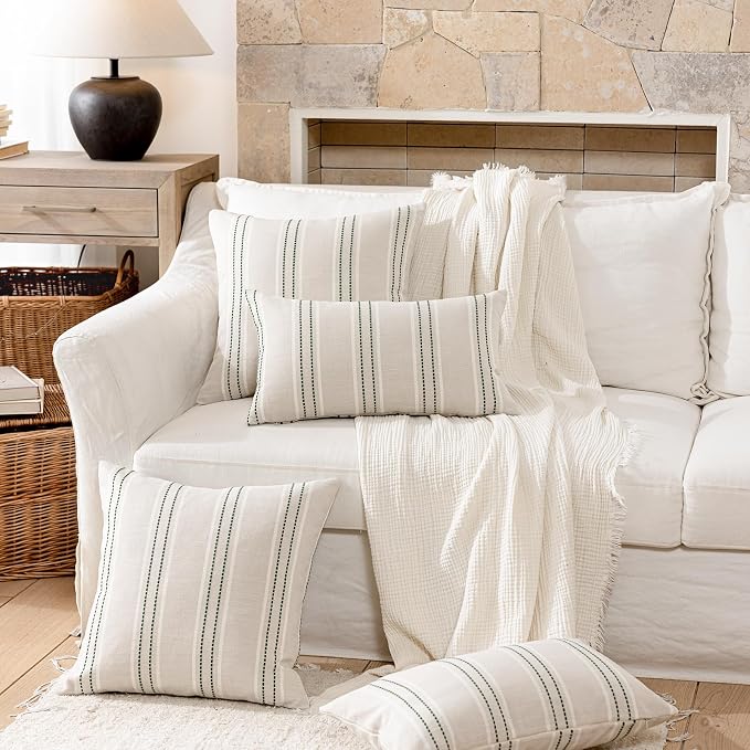 Hckot Spring Throw Pillow Covers 22x22 Set of 2 Green Pillow Covers | Farmhouse Decorative Pillows Textured Linen Square Cushion Covers for Sofa Couch Bed Living Room Decor(Dark Green)