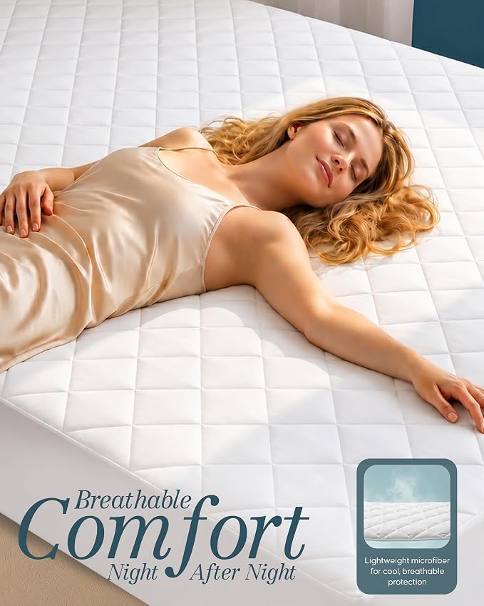 Quilted Fitted Mattress Pad 2 Pack, Twin Mattress Protector Topper with Deep Pocket Stretches up to 16 Inches, Machine Washable Mattress Cover by Utopia Bedding (White) | Soft Breathable Fitted Mattress Topper Cover, Noiseless, Deep Pockets & Machine W...