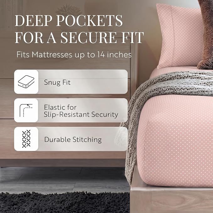 Linen Market Patterned Microfiber Queen Sheet Set 4 Piece – Oeko-TEX Certified Ultra Soft & Wrinkle-Free - 16" Deep Pocket Sheets - Easy Care Queen Size - My Heart Pink
