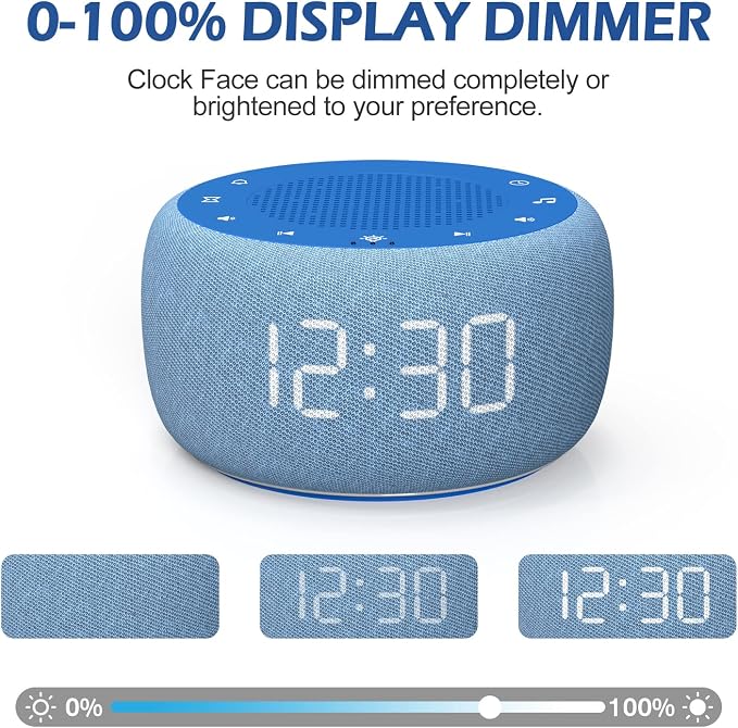 Buffbee Sound Machine & Alarm Clock 2-in-1, Bedroom Sleep Clock, Twilight | 0-100% Clock Face Brightness, Bottom Colored Light, Sleep Timer, Precise 30-Level Volume Control White Noise Machine