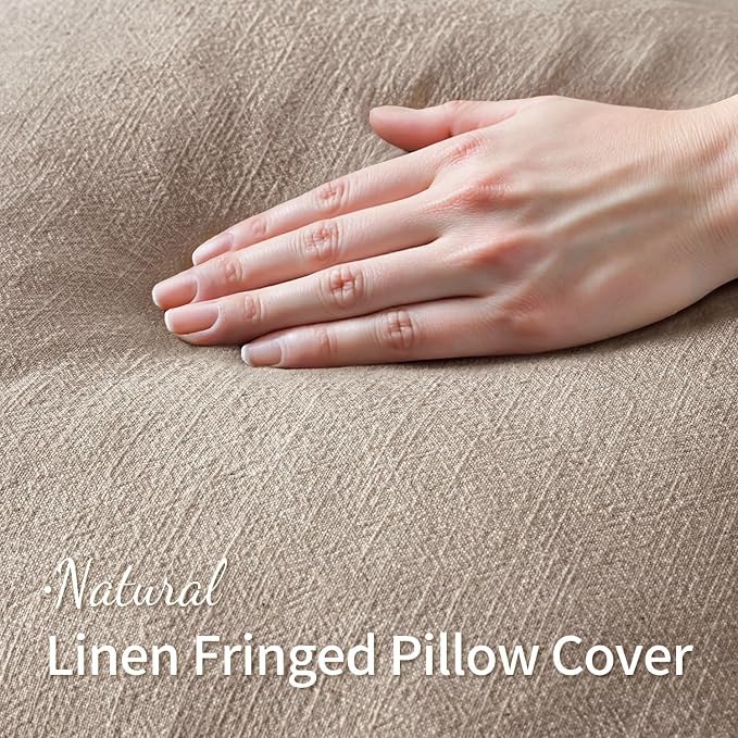 MIULEE Boho Natural Linen Fringe Decorative Throw Pillow Covers 16x16 | Set of 2, Cottagecore Decor, Boho Farmhouse Neutral Pillow Covers, Rustic Couch Cushion Cases for Sofa Bed Living Room