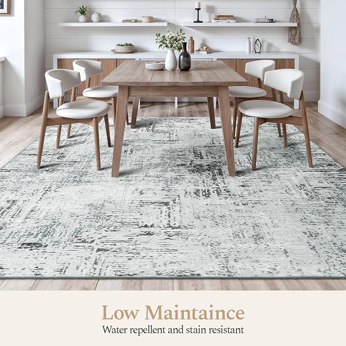 Rugflix 9x12 Area Rugs for Living Room, Washable Blue Grey Large Rug | Machine Washable; Stain-Resistant; Low Pile; Non-Slip; Modern Abstract; Carpet for Bedroom Dining Office Nursery Home