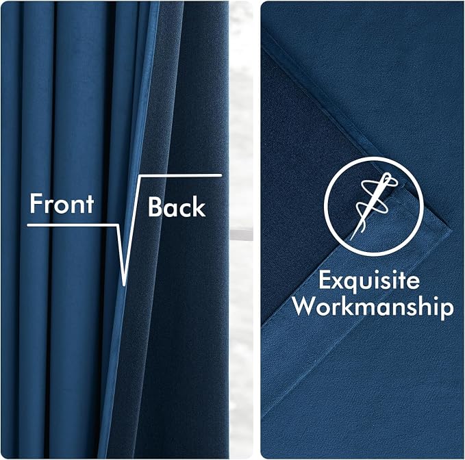 MIULEE Velvet Curtains 50W x 84L 2 Panels Navy Blue Blackout Curtains | Luxury velvet fabric, pinch pleat design, back tab hooks, thermal insulated, blackout light blocking, for living room bedroom