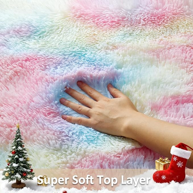 Ophanie 6x9 Rainbow Rug for Bedroom Girls, Unicorn Colorful Fluffy Soft Cute Fuzzy Area Rugs, Shag Plush Shaggy Bedside Floor Furry Carpet for Kids Baby Teen Dorm Nursery Home Decor Aesthetic