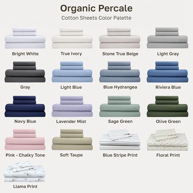 California Design Den 100% Organic Cotton Queen Bed Sheet Set, Olive Green | GOTS Certified, Lightweight Crisp & Airy Percale For Hot Sleepers, 15" Deep Pocket, All-around Elastic, Easy Care