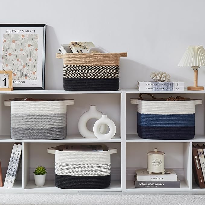 OIASKET Storage Basket for Organizing, Woven Baskets for Storage, Rectangle Decorative Baskets for Shleves, Closet, Toys, Books, Nursery Organizer Bins - Pack of 3 (Gradient Gray, 15.75"x11.8"x9.85")