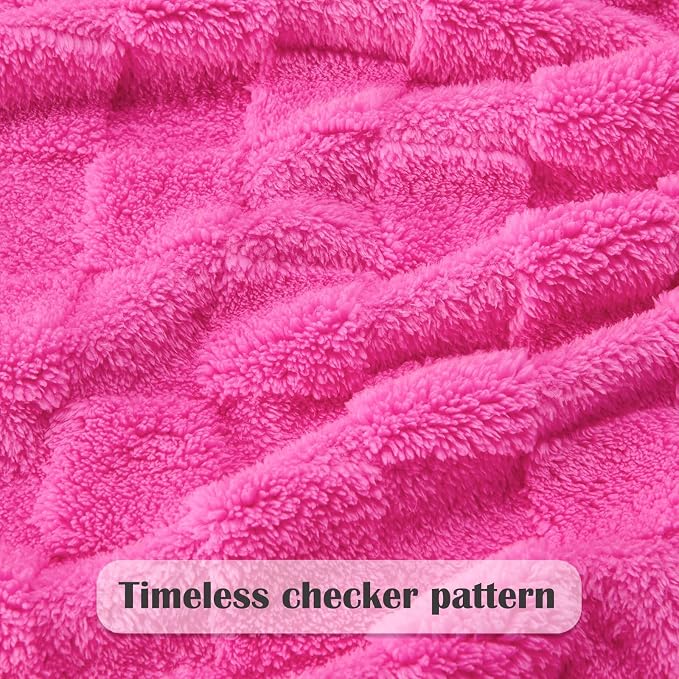 NEWCOSPLAY 3D Checkered Flannel Throw Blanket, Hot Pink Checkered, 50"x70" | Super Soft Cute Lightweight Decorative Premium Silky Fleece Blanket for Couch Sofa Bed, Gift for Women Men, All Season Use