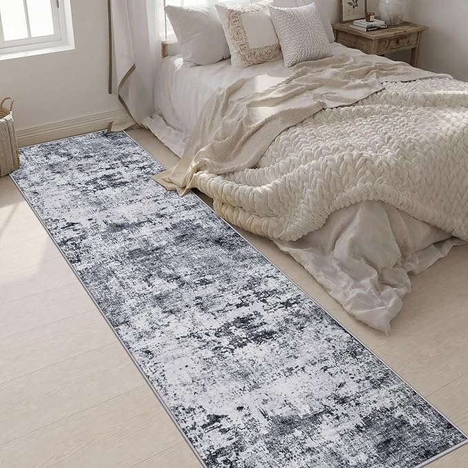 3x14 Washable Runner Rug：Modern Abstract Kitchen Soft Carpet Grey | For Hallway, Bedroom, Kitchen, Laundry, Bathroom,Door Mat,Modern Abstract,Machine washable,Non-Slip,Stain Resistant,Indoor