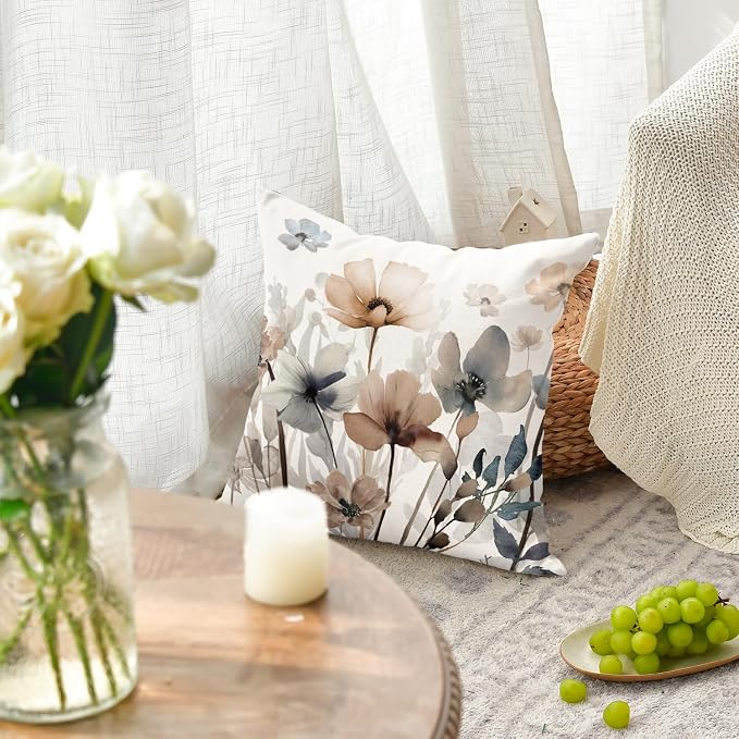 AVOIN colorlife Poppy Flowers Chinoiserie Pillow Covers 18x18 Inch Set of 2 | Seasonal Fall Leaves Cushion Case Decoration for Sofa Couch