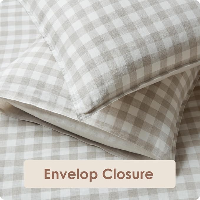 DAPU 100% French Linen Duvet Cover 3Pcs Set, 170GSM Linen Bedding, Full/Queen