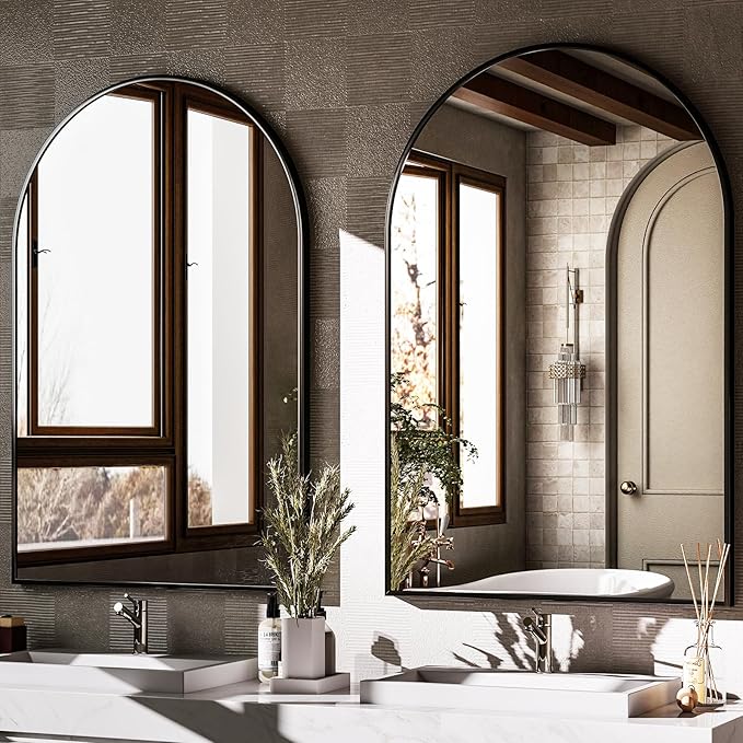 HARRITPURE Arched Wall Mirror 24"x36" Black Metal Frame Vanity Mirrors | Aluminum Alloy Frame Bathroom Mirror Living Room, Bedroom and Entryway