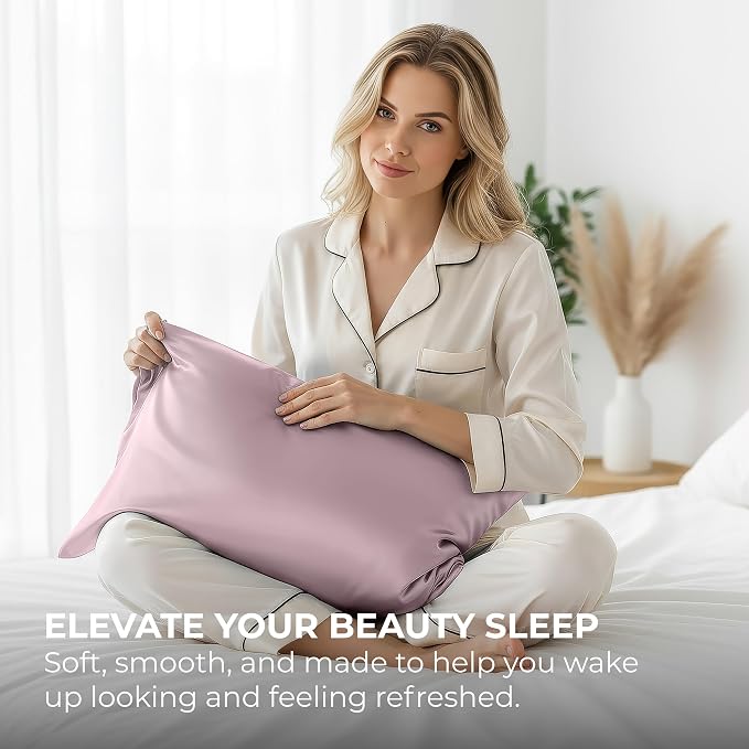 Pure Bedding Satin Pillowcase 2 Pack - King Size (20"x40", Champagne Pink) - Silky Pillow Cases for Hair and Skin - Satin Pillow Covers with Envelope Closure - Extra Soft Premium Microfiber