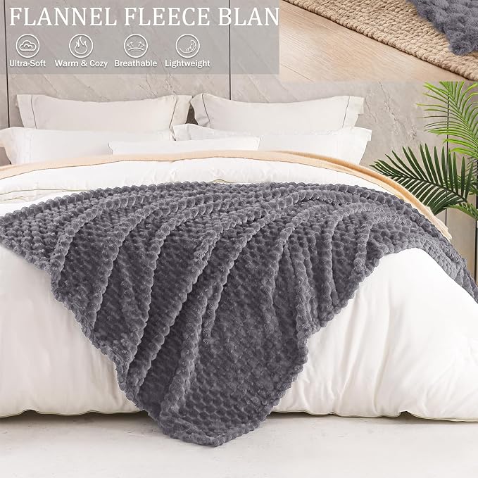 Exclusivo Mezcla 3D Fleece Twin Size Blanket for Bed, Dark Grey | Extra Soft Fuzzy Plush Lightweight Bed Blankets, Cozy Fluffy Decorative Blankets for All Seasons, 60x80 Inches