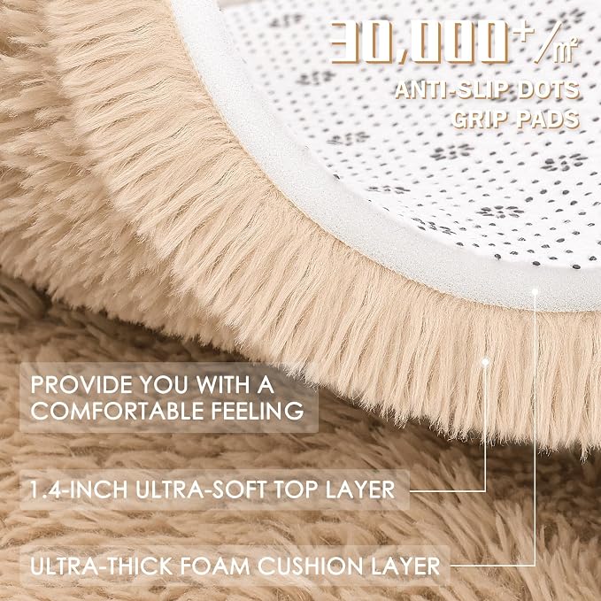 OLANLY 9x11 Machine Washable Large Area Rugs for Living Room, Bedroom, Soft Fluffy Shaggy Bedside Rug, Indoor Floor Carpet for Kids Girls and Boys, Dorms, Nursery, Home Decor Aesthetic, Beige