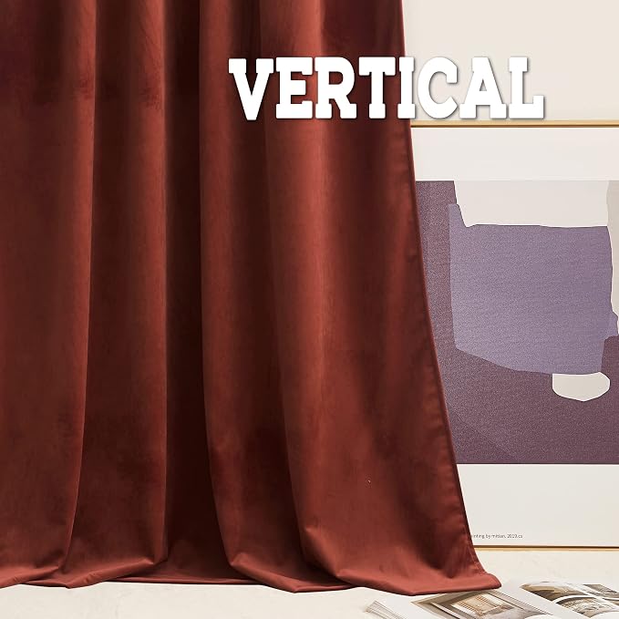 RYB HOME Rust Red Velvet Blackout Curtains for Bedroom 63 inches Length | Thermal Insulated, Privacy UV Heat Blocking, Luxurious Soft Fabric, Back Tab, Drapes for Nursery Office, W42 x L63, 2 Panels