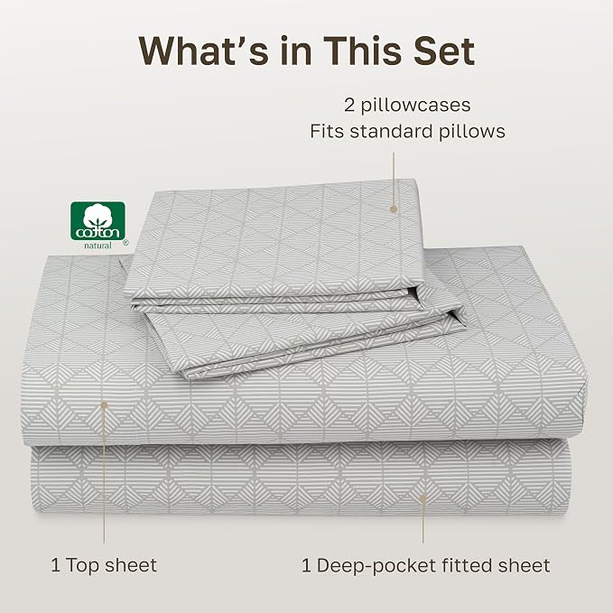 California Design Den Soft 100% Cotton Sateen Full Sized Bed Sheets, 4 Pcs | 400 Thread Count Backed by Good Housekeeping Seal, 16" Deep Pocket,All-Around Elastic, 4 Pc Set-Crosshatch Taupish Sage Print
