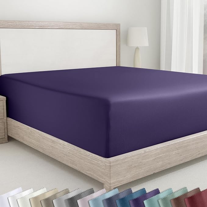 California Design Den 100% Cotton Sateen King Size Fitted Sheet, Purple | 400 Thread Count Backed by Good Housekeeping Seal, 16" Deep Pocket, All-Around Elastic, No-Pop Fit, Durable, OEKO-TEX