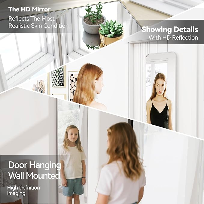 SCWF-GZ 47x14 Full Length Mirror Over the Door Hang or Wall Mounted Silver | HD Clear Tempered Glass,Aluminum Frame Rect Full Body Dressing Make-up Mirrors for Bedroom,Bathroom, Entryway,Living Room