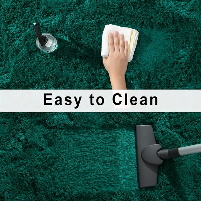 Soft Modern Indoor Shaggy Area Rug for Bedroom Livingroom Dorm Kids Room Home Decorative, Non-Slip Plush Fluffy Furry Fur Rugs Comfy Nursery Accent Floor Carpet 3x5 Feet, Deep Green