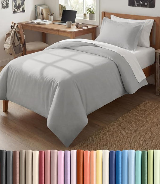 Duvet Cover Twin/Twin XL - 2 Piece with Zipper Closure - French Grey | Extra Soft, Breathable, Twin/Twin XL Duvet Cover 68" x 90" w/ 1 Pillow Sham, Zipper Closures & Ties, Women, Men, Kids & Teens