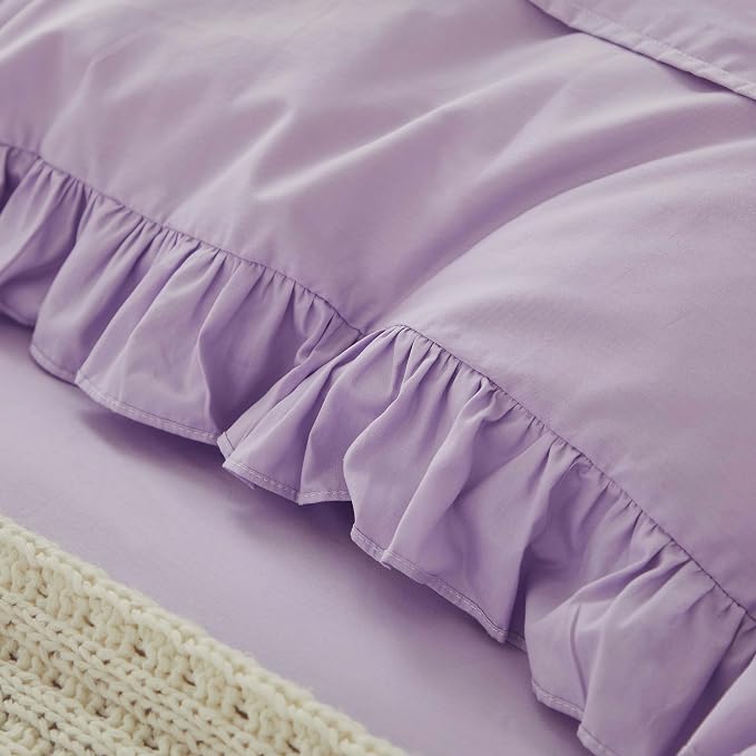 Brandream Kid's Duvet Cover Twin/Twin XL Size 100% Cotton 2pcs Girl Bedding Duvet Cover Shams Set, Delicate Ruffle Fringe Solid Color Soft and Breathable (Purple)