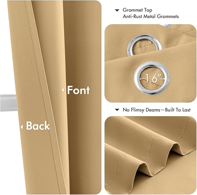 MIULEE Blackout Curtains for Bedroom 2 Panels 40 x 72 Inch Long Gold | Thermal Insulated, Living Room Darkening Grommet Drapes, Noise Reducing, Light Blocking Window Treatments