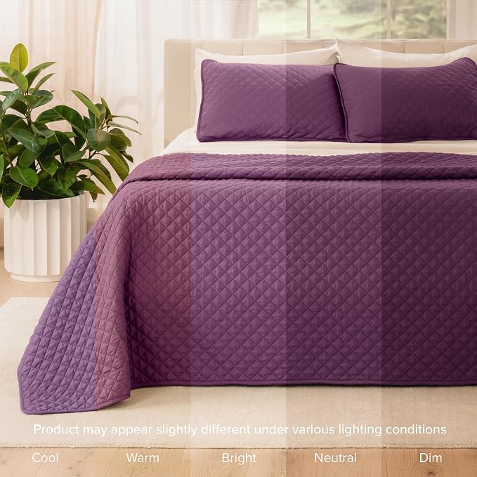 Bare Home Coverlet Set - Twin/Twin Extra Long - Lightweight Bed Decor - Comforter Alternative - All-Season Quilted Bedspread (Twin/Twin XL, Plum)