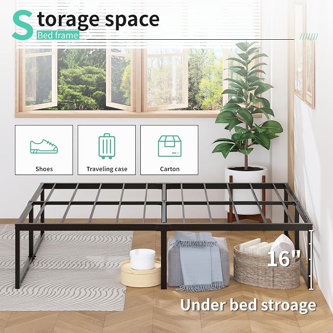 Lutown-Teen 18 Inch Full Size Bed Frame with Cover Skirt, Heavy Duty Metal | Full Platform Bed Frame No Box Spring Needed, Easy Assembly, Noise Free, Black and Blue