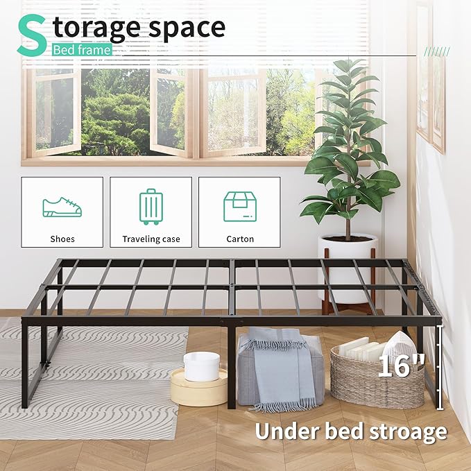Lutown-Teen 18 Inch Twin XL Bed Frames with Fabric Bed Cover | Heavy Duty Sturdy Metal XL Twin Platform Bed Frame No Box Spring Needed, Noise Free, Easy Assembly, Black and Blue