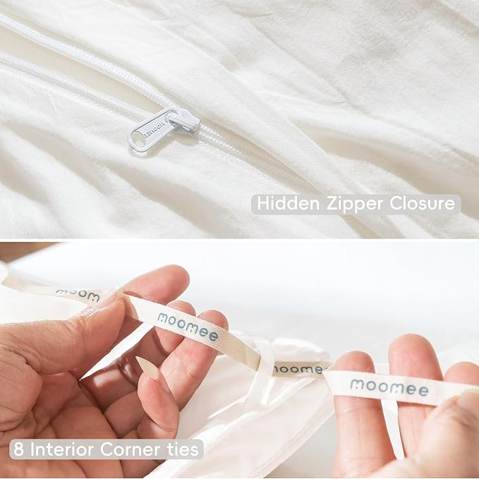 MooMee Duvet Cover Set 100% Washed Cotton Linen Like Full | Relaxed Linen-like Texture. Soft, Breathable & Long-lasting Comfort. Lightweight. Hidden Zipper with 8 Interior Corner Ties