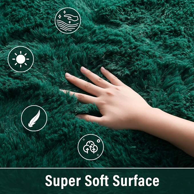Soft Modern Indoor Shaggy Area Rug for Bedroom Livingroom Dorm Kids Room Home Decorative, Non-Slip Plush Fluffy Furry Fur Rugs Comfy Nursery Accent Floor Carpet 3x5 Feet, Deep Green
